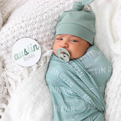 sea salt personalized baby name swaddle blanket