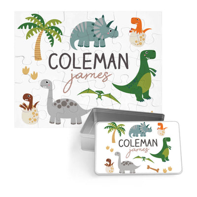 Kids Personalized 30 Piece Puzzle | Neutral Happy Dinos