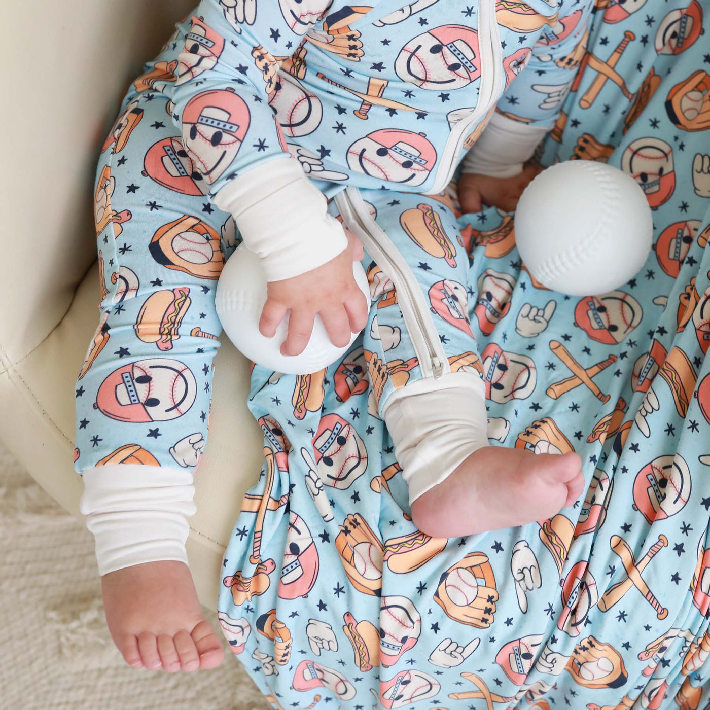 baseball baby convertible zip romper pajamas 