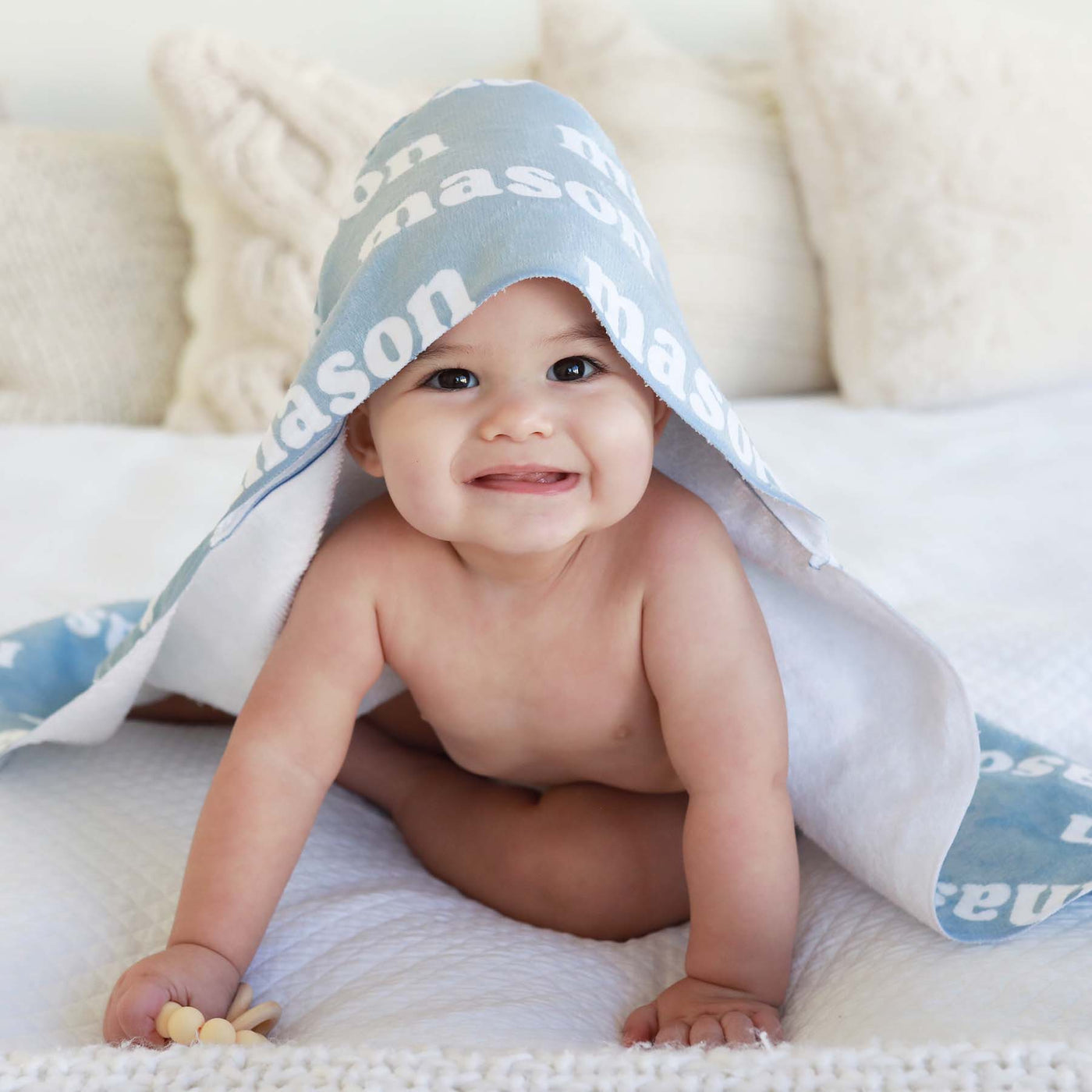 baby blue hooded towel personalized 