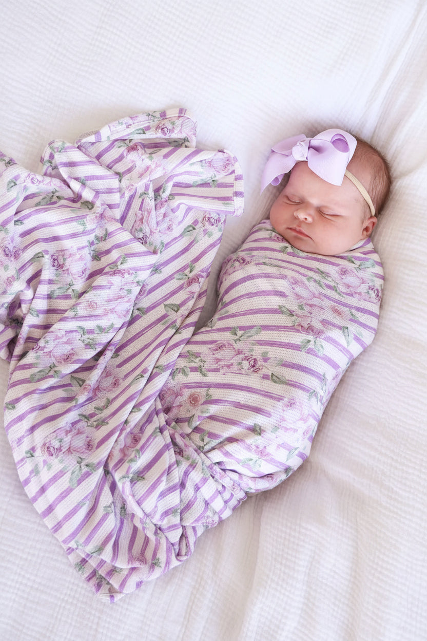 Lila's Lilacs Bamboo Waffle Oversized Swaddle Blanket Caden Lane