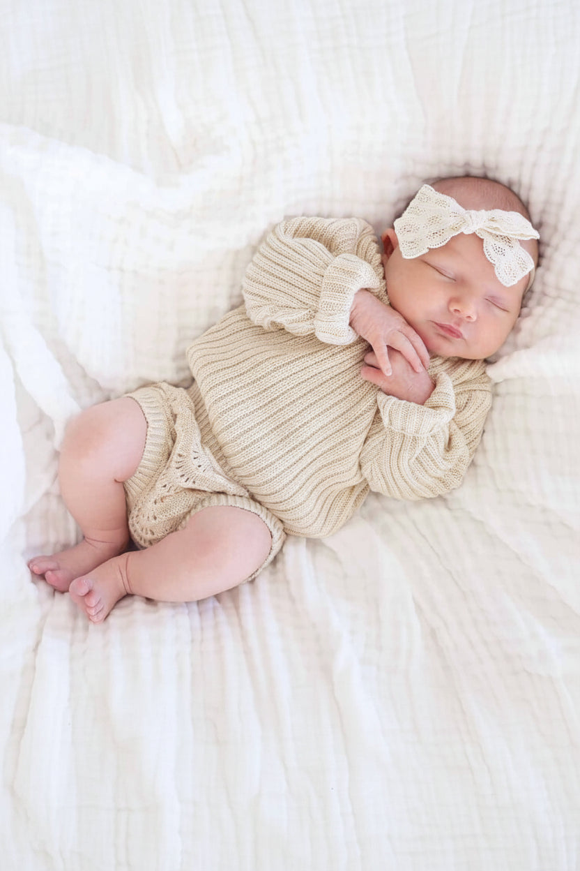 Knit Sweater Lace Bloomer Set in Linen Caden Lane - Main Image