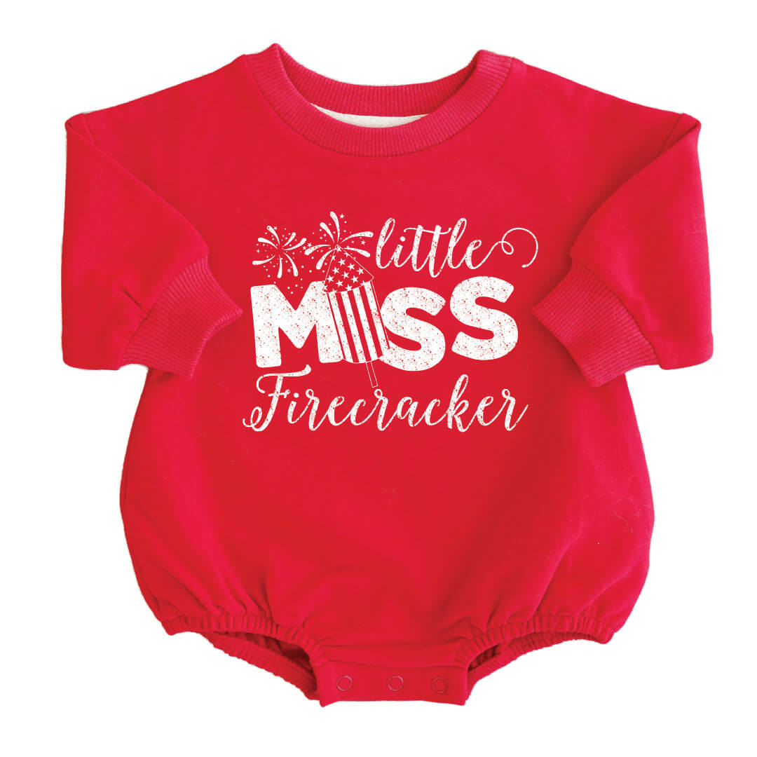 little miss firecracker sweatshirt bubble romper