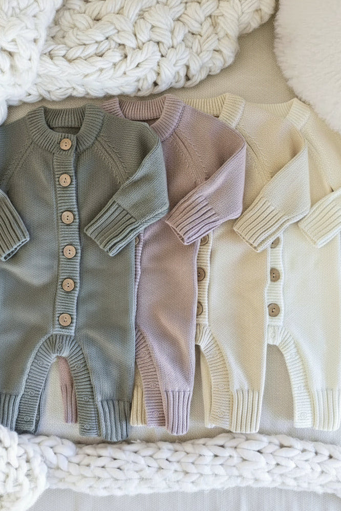 Knit Sweater Button Romper Caden Lane