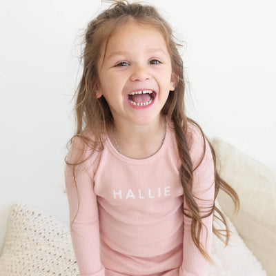 light pink personalized bamboo pajamas for kids