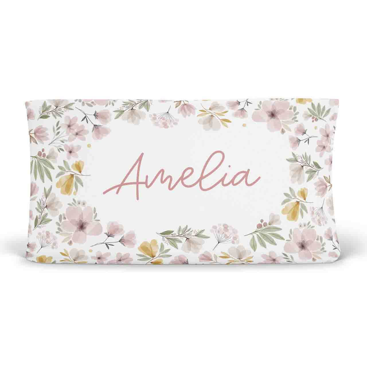 mauve and mustard floral personalized changing pad cover 