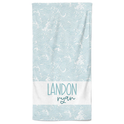 blue wave personalized beach towel
