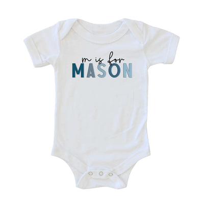 personalized name graphic bodysuit m is for mason