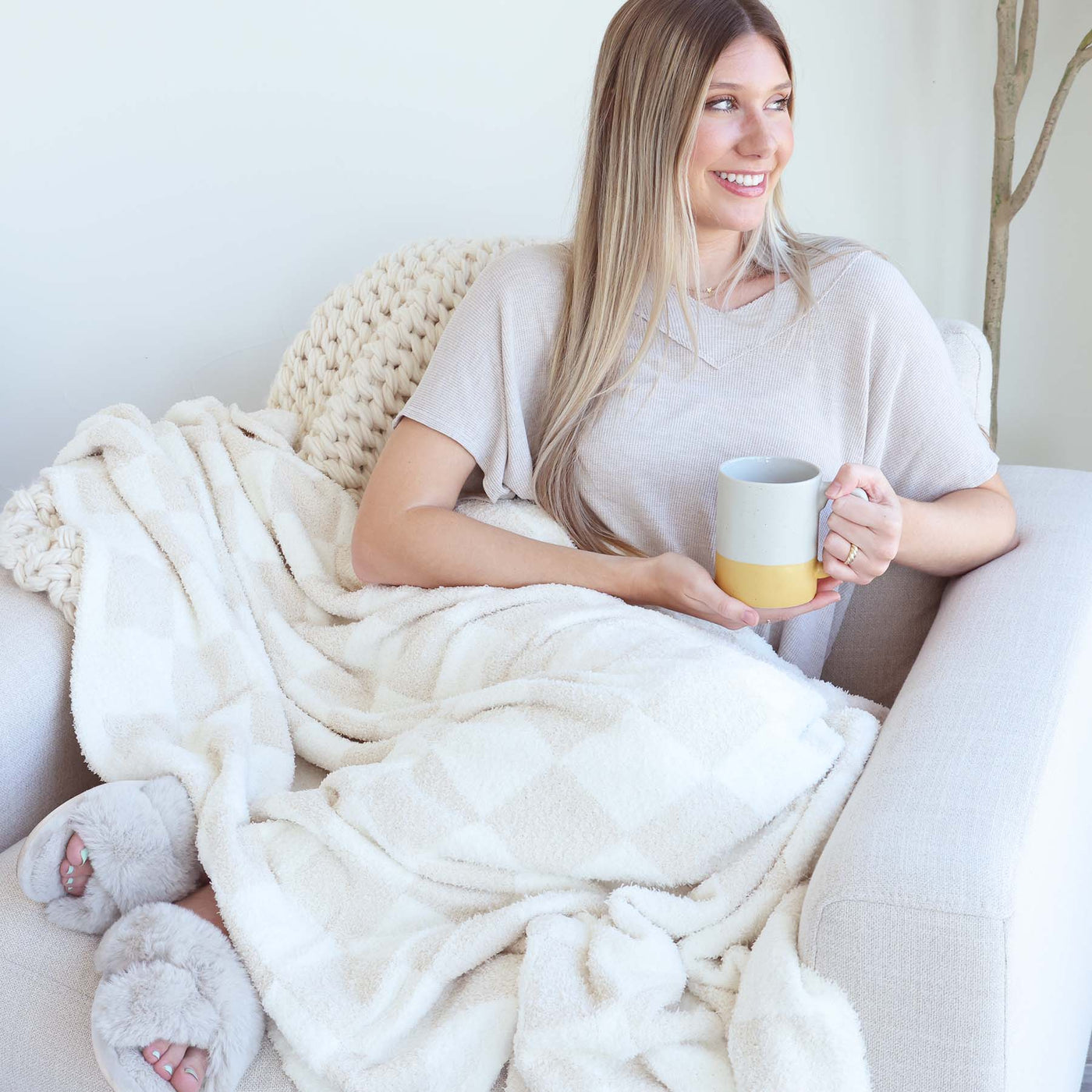 luxe cloud blanket neutral checkered print 