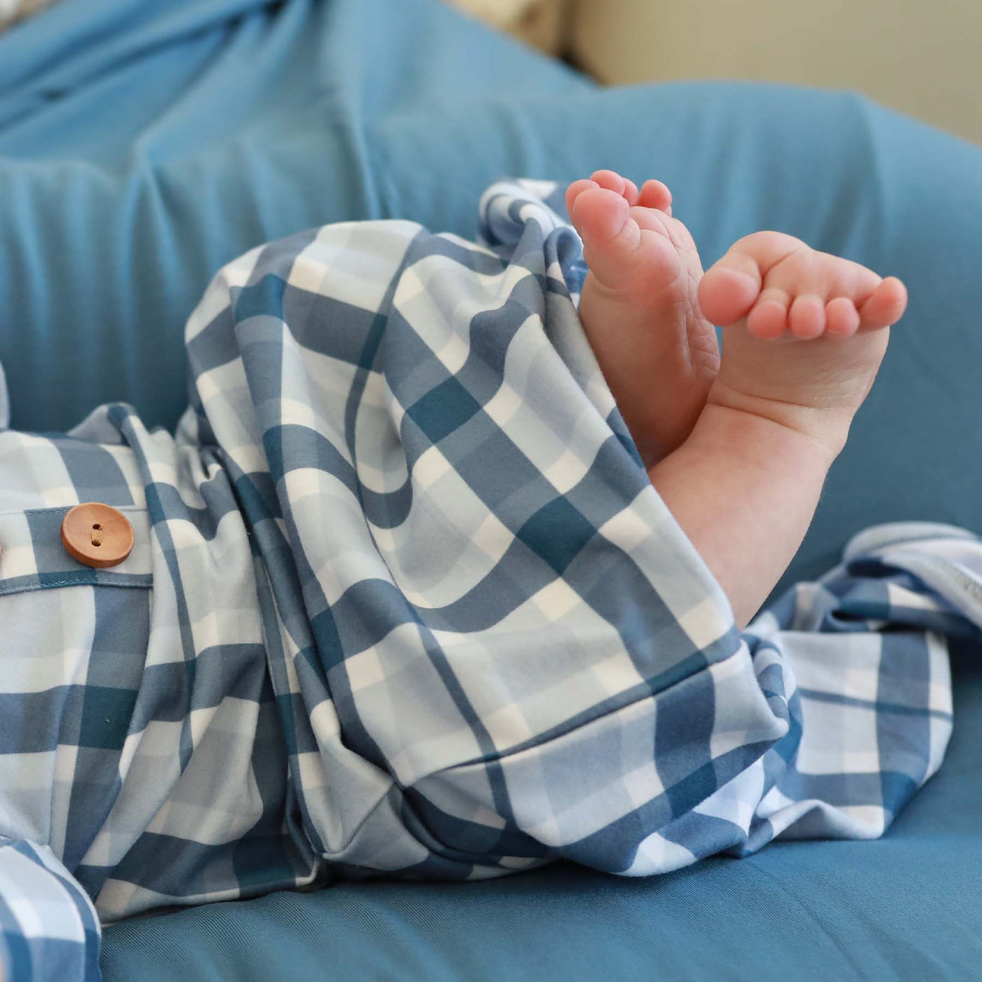 paxton's plaid baby knot gown and hat set 
