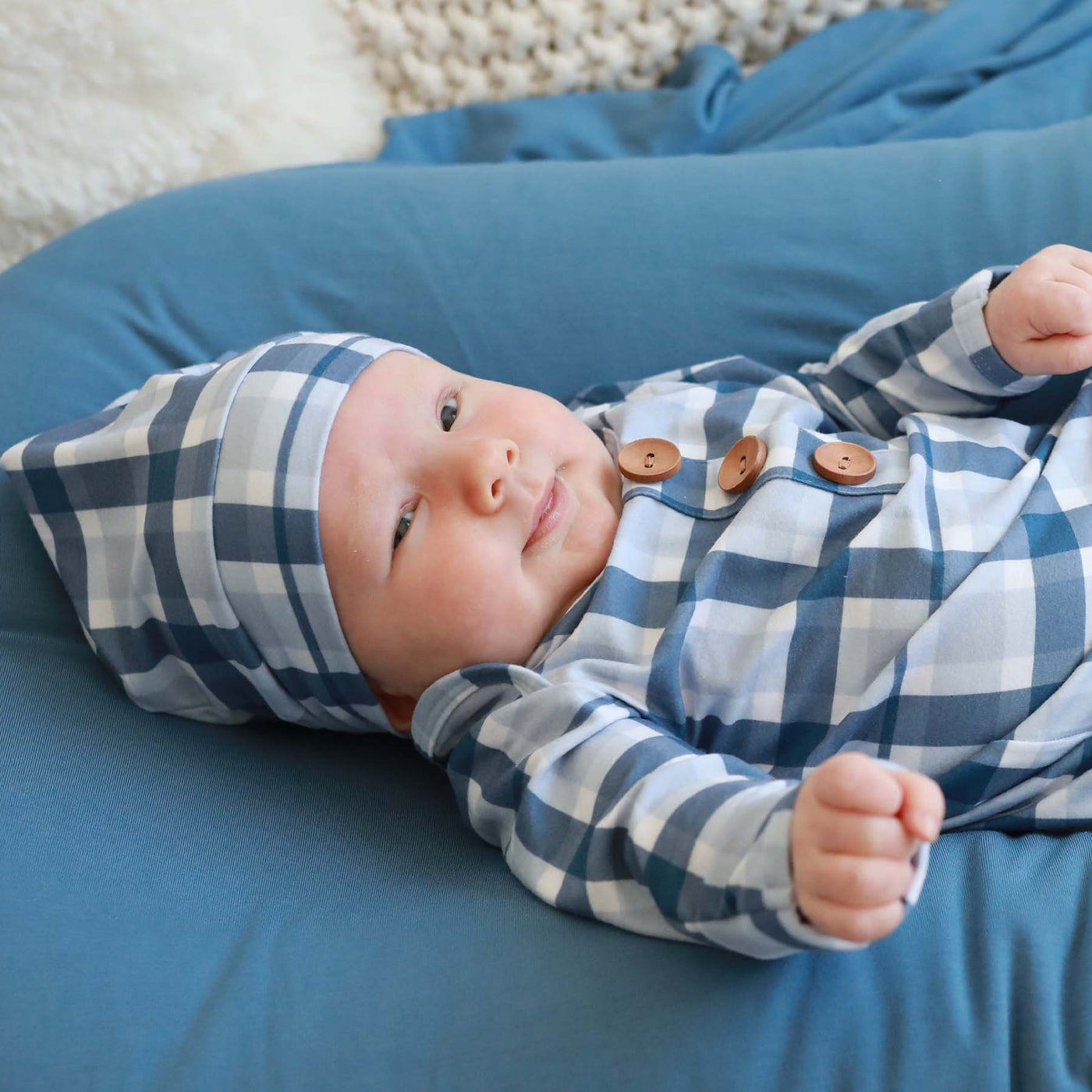 paxton's plaid newborn baby knot gown and hat set 