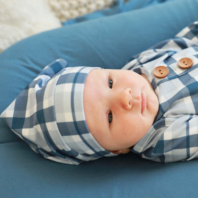 baby knot gown blue plaid