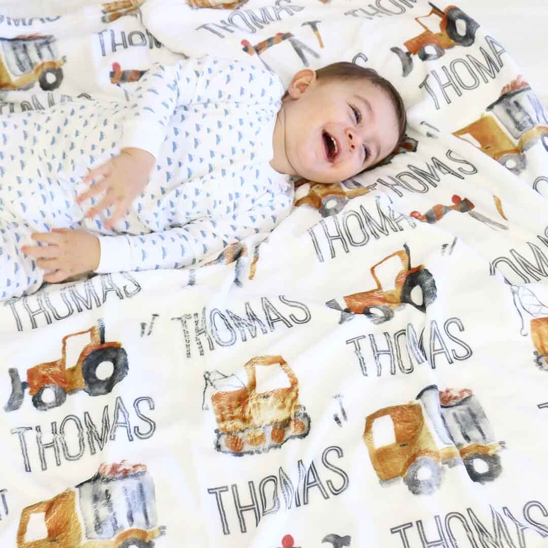 construction personalized kids blanket 