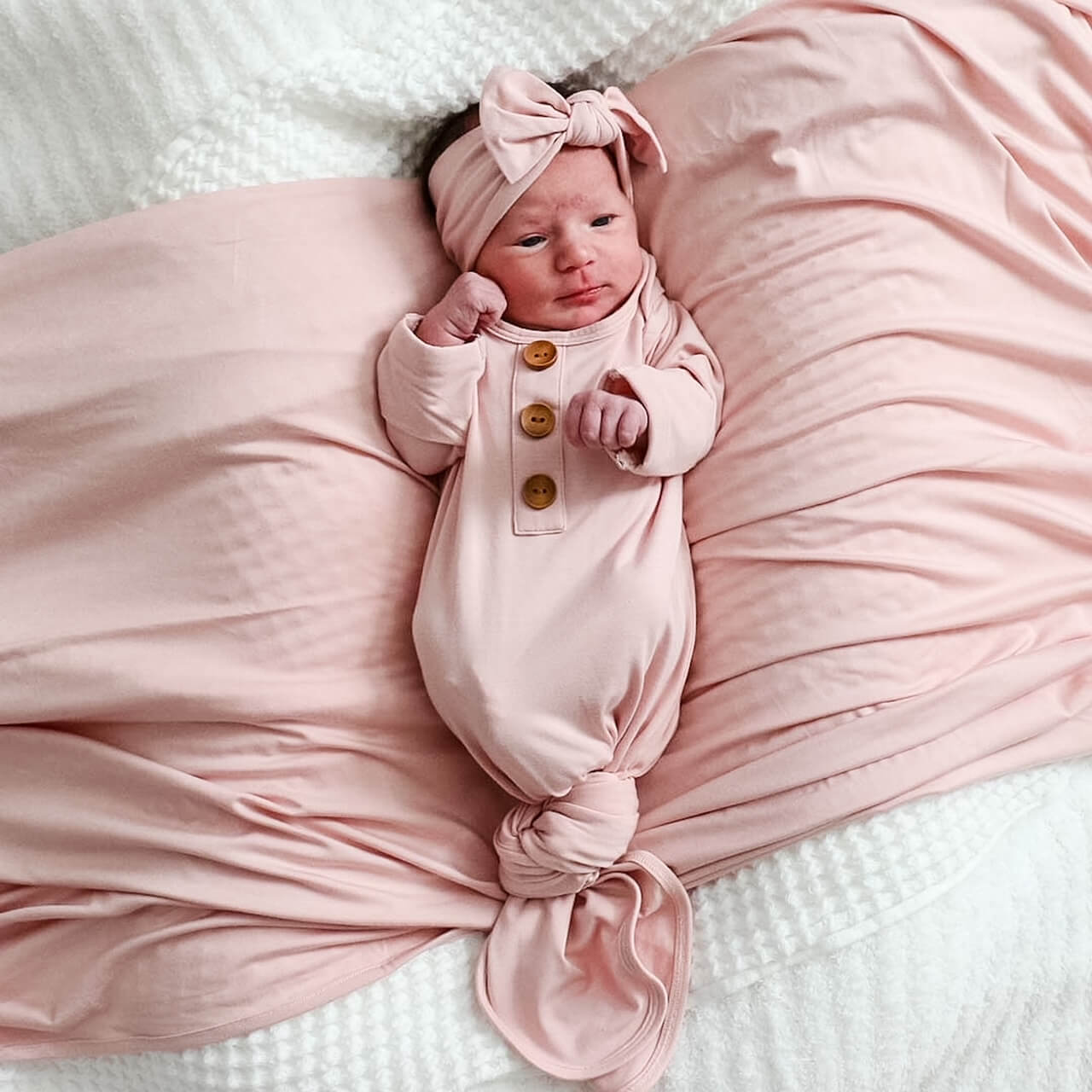 petal pink bamboo baby knot gown and hat set 