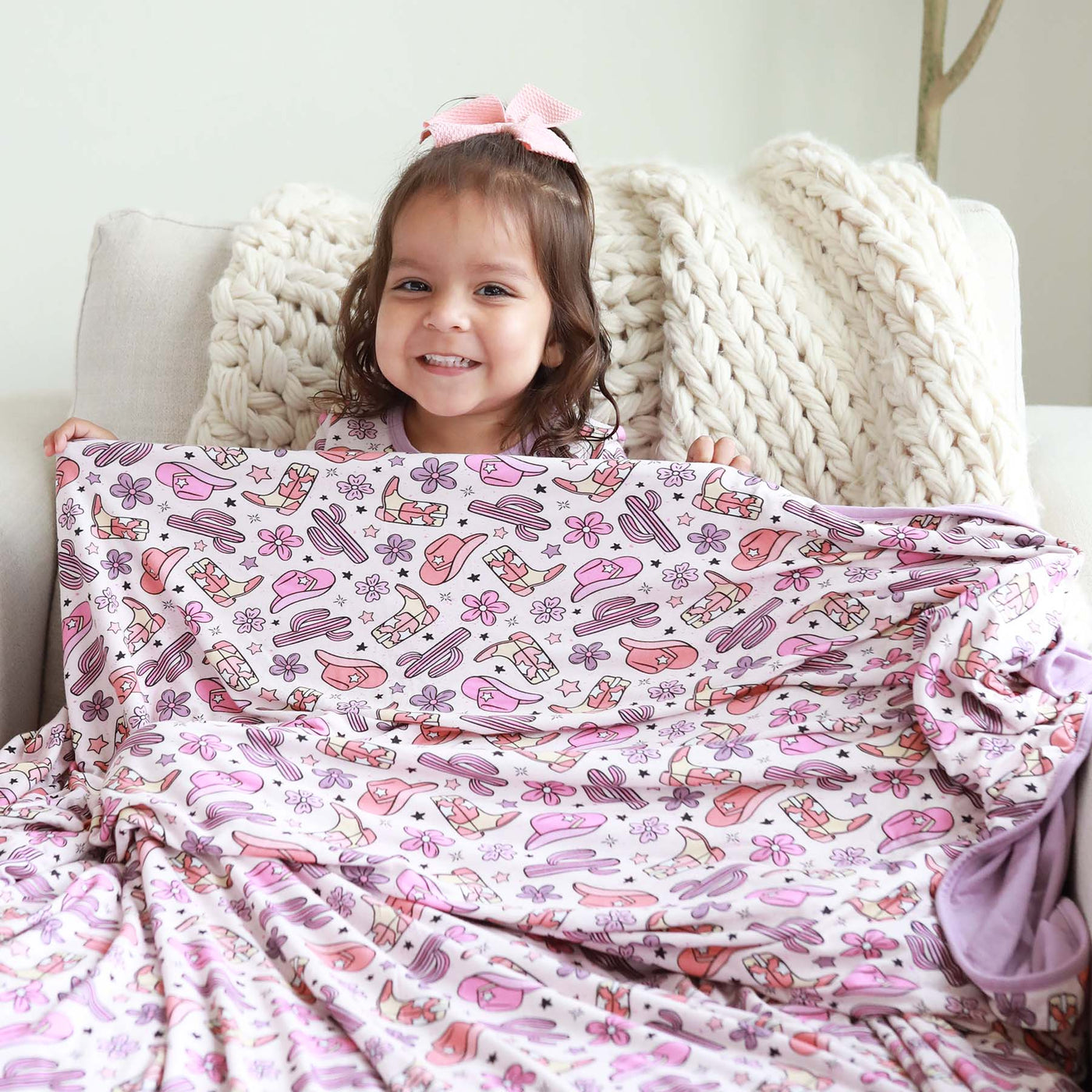 pink cowboy themed double sided bamboo blanket 