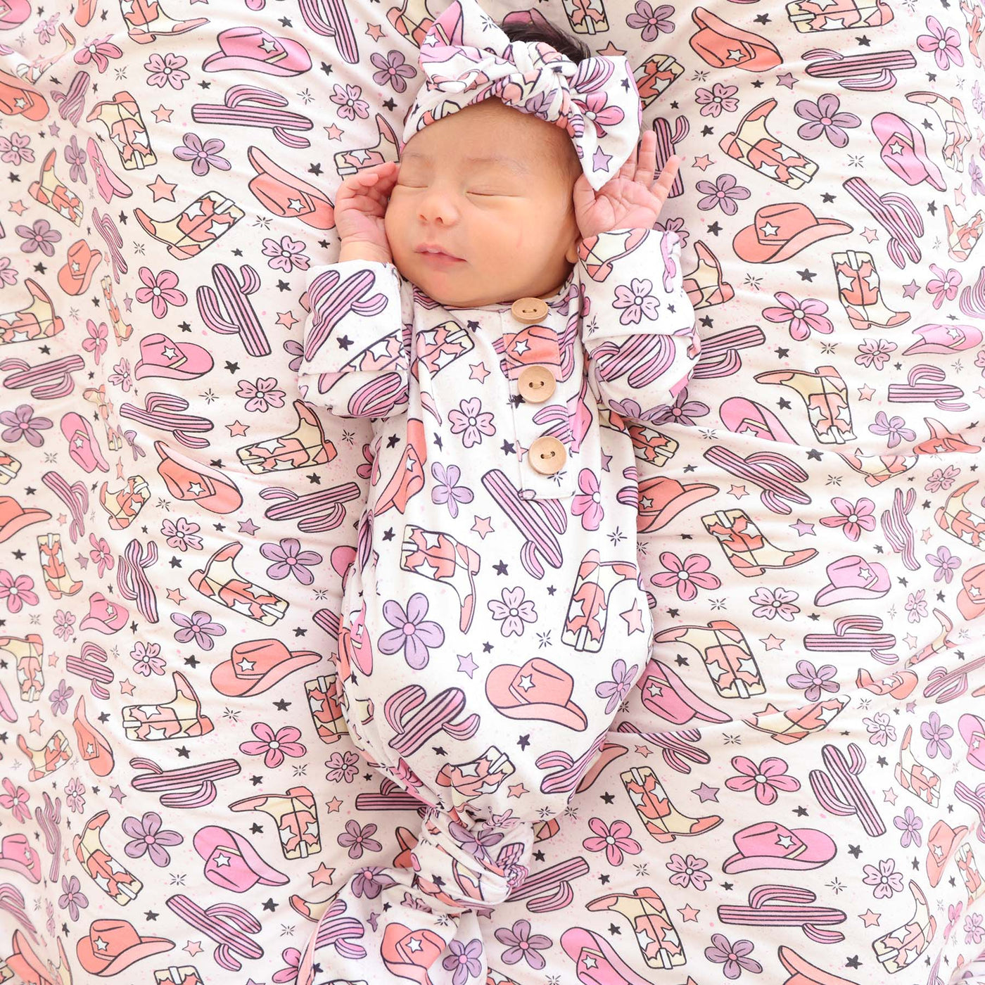 pink buckaroo newborn knot gown 