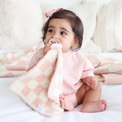 pink check luxe cloud toddler throw blanket