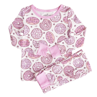 pink donut two piece pajama set for kids and toddlers 