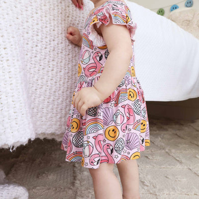 pink floatie bodysuit for babies with skirt 