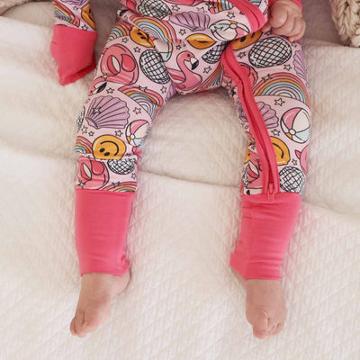 baby zip romper with floaties pink 