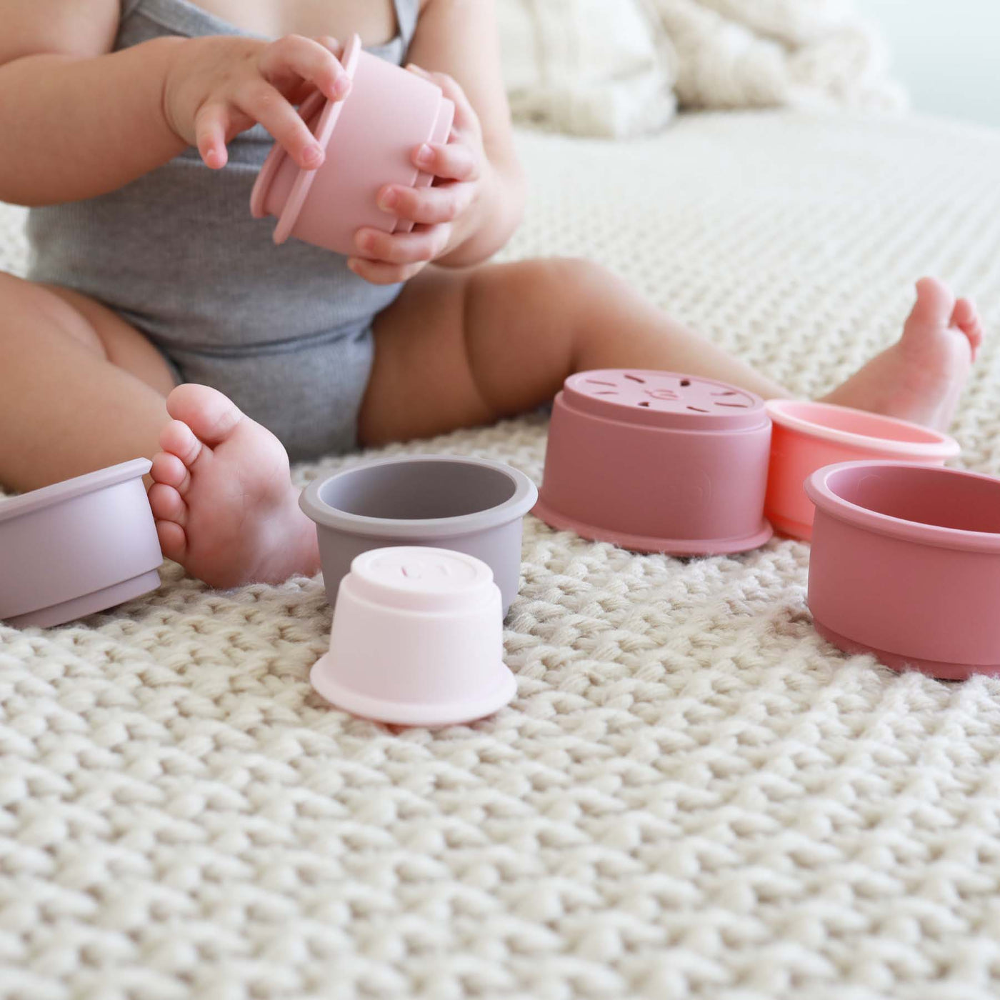 pink baby stacking cups silicone 
