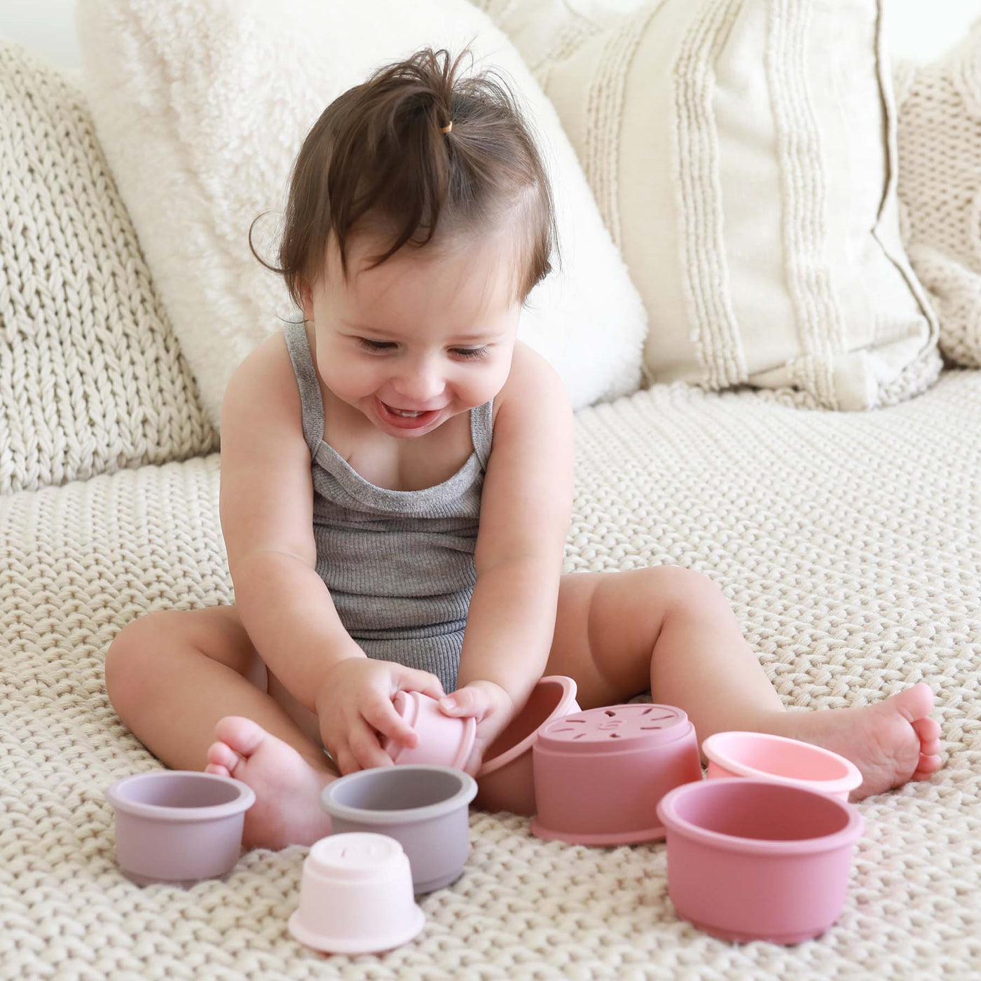 silicone kids stacking cups pink