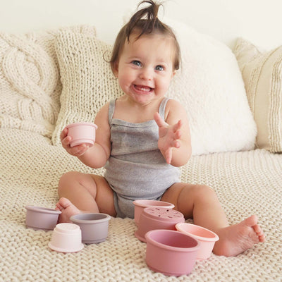 silicone stacking cups for kids pink 