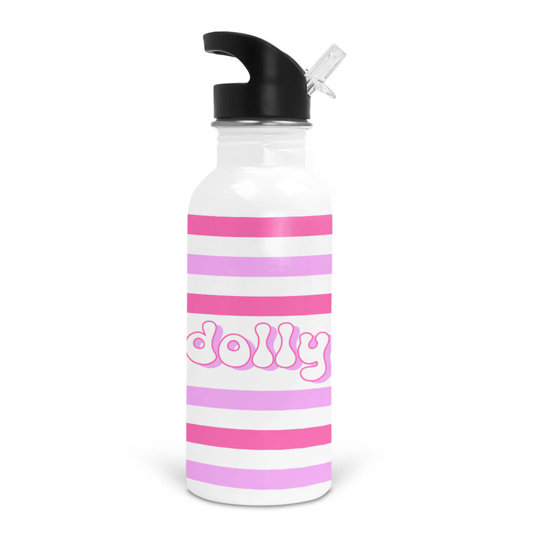pink stripes personalized kids water bottle 
