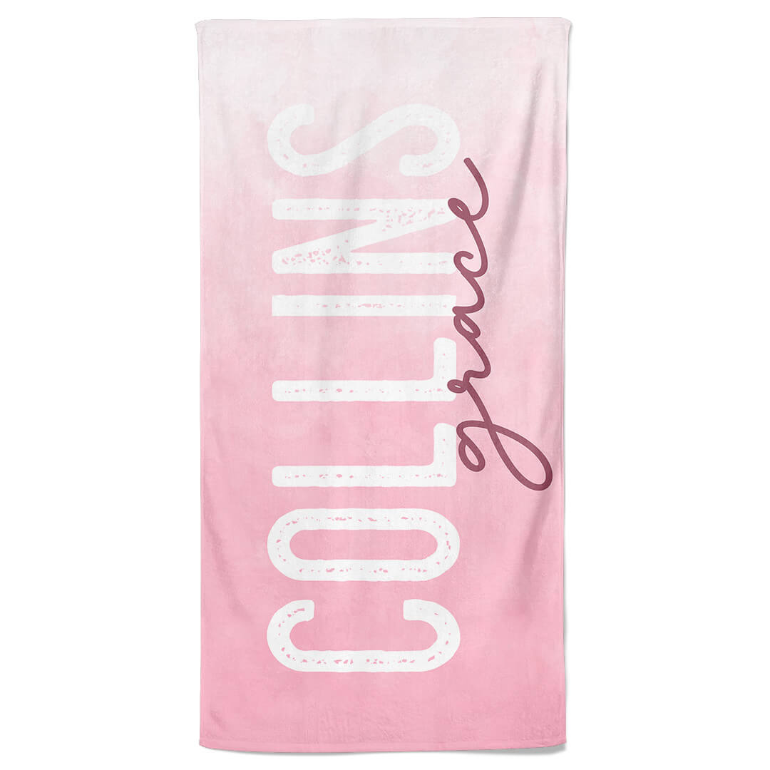 pink ombre personalized kids beach towel 