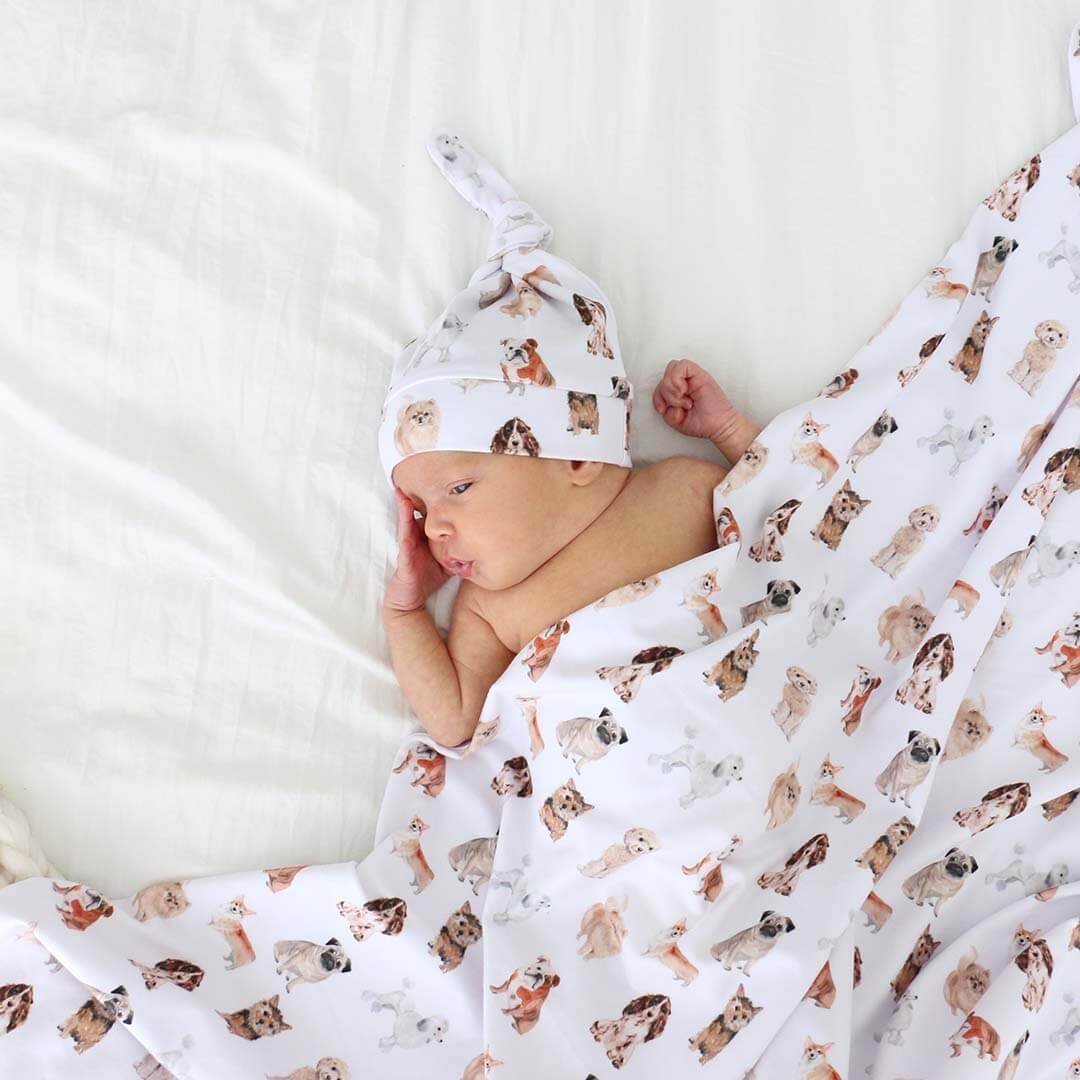 oversized bamboo swaddle blanket with puppies