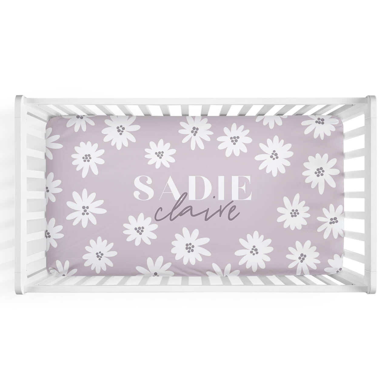 purple personalized daisy crib sheet 