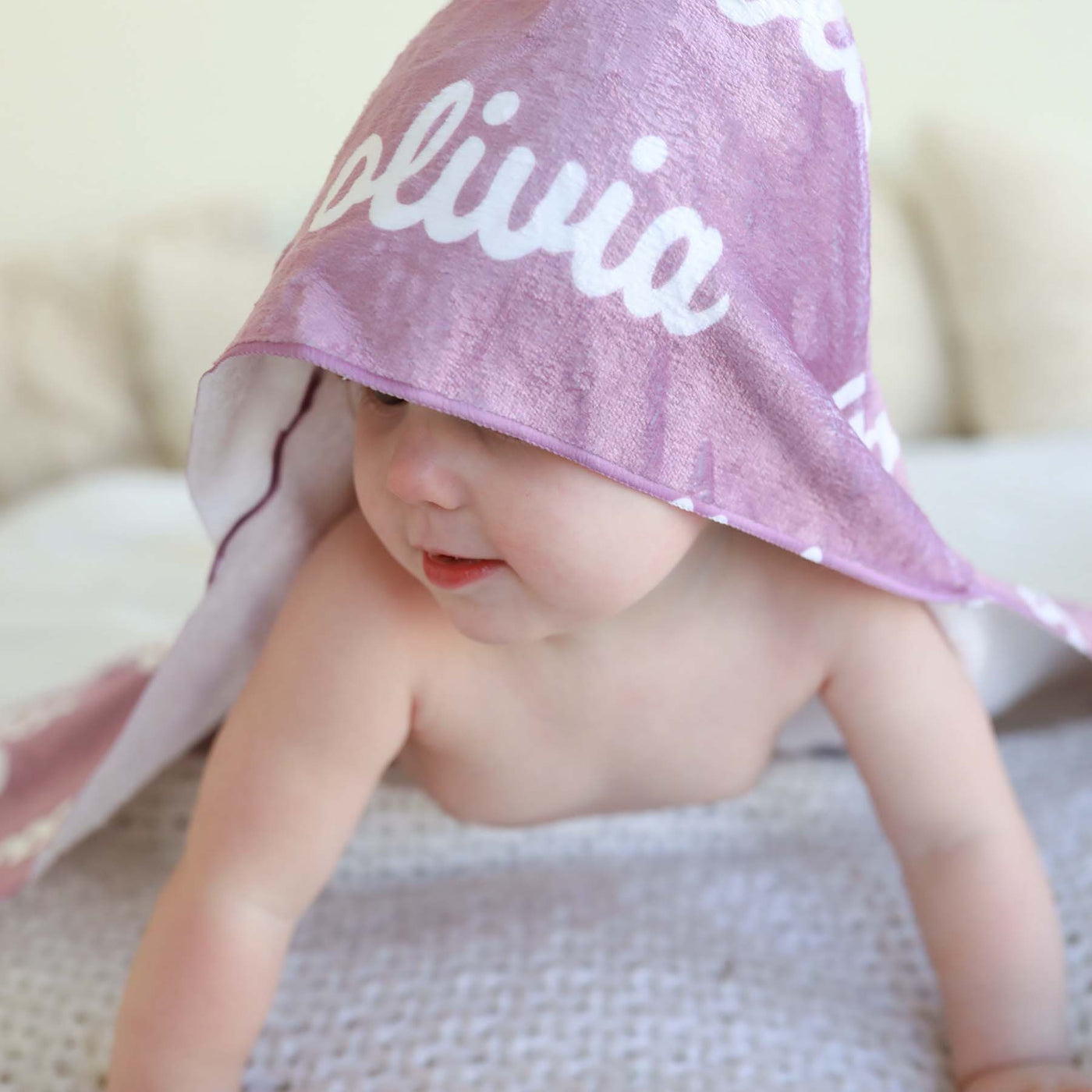 purple name personalized baby name towel with hood