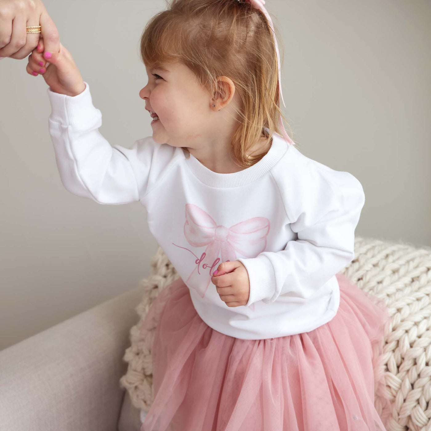 name sweatshirt for kids with pink bow 