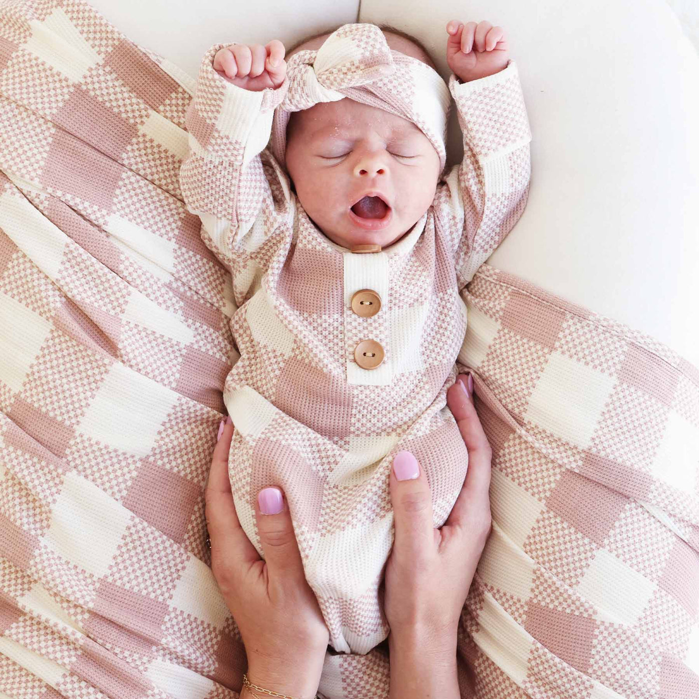 rosy check waffle knot gown for newborns 
