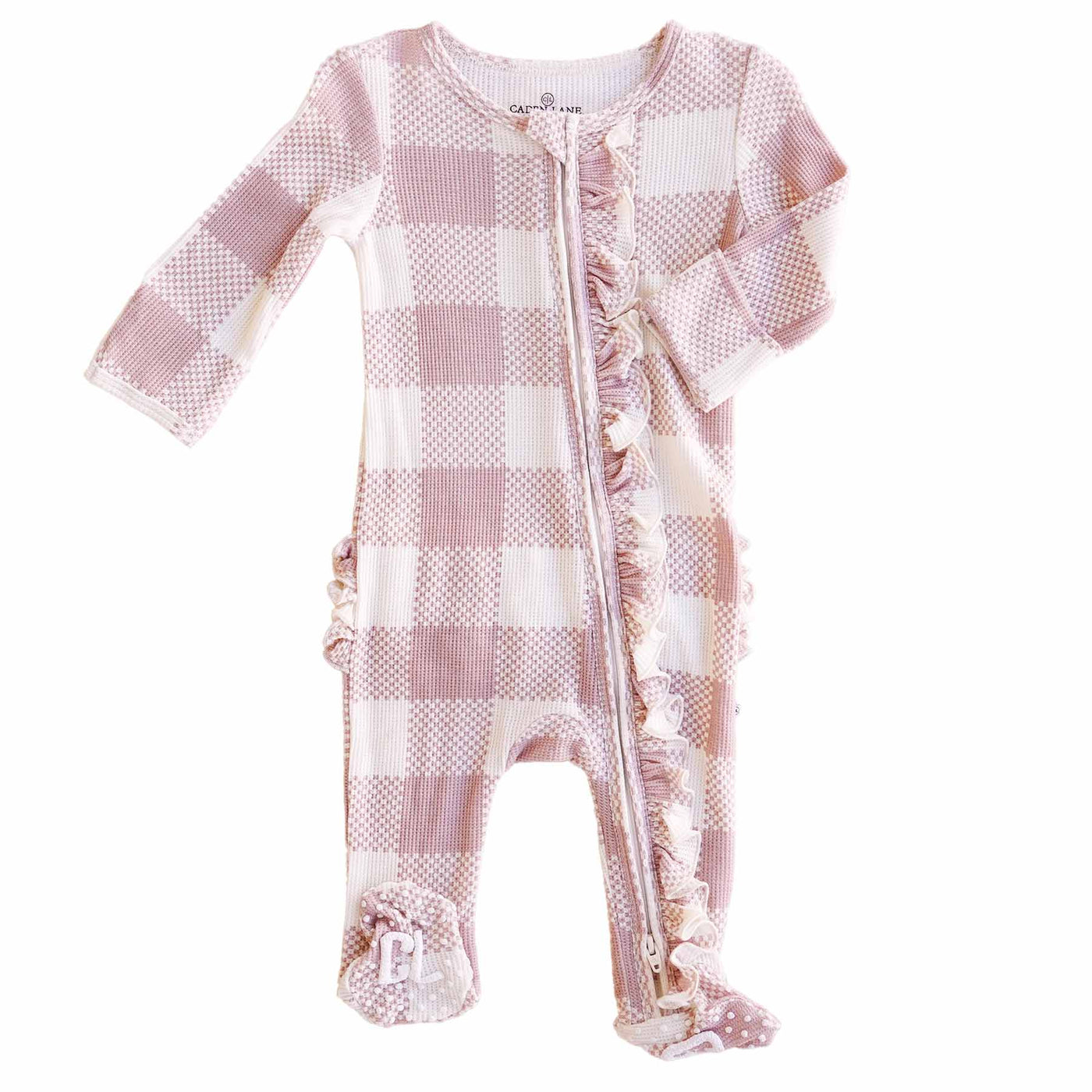 rosy printed checkered footie for babies made of bamboo  