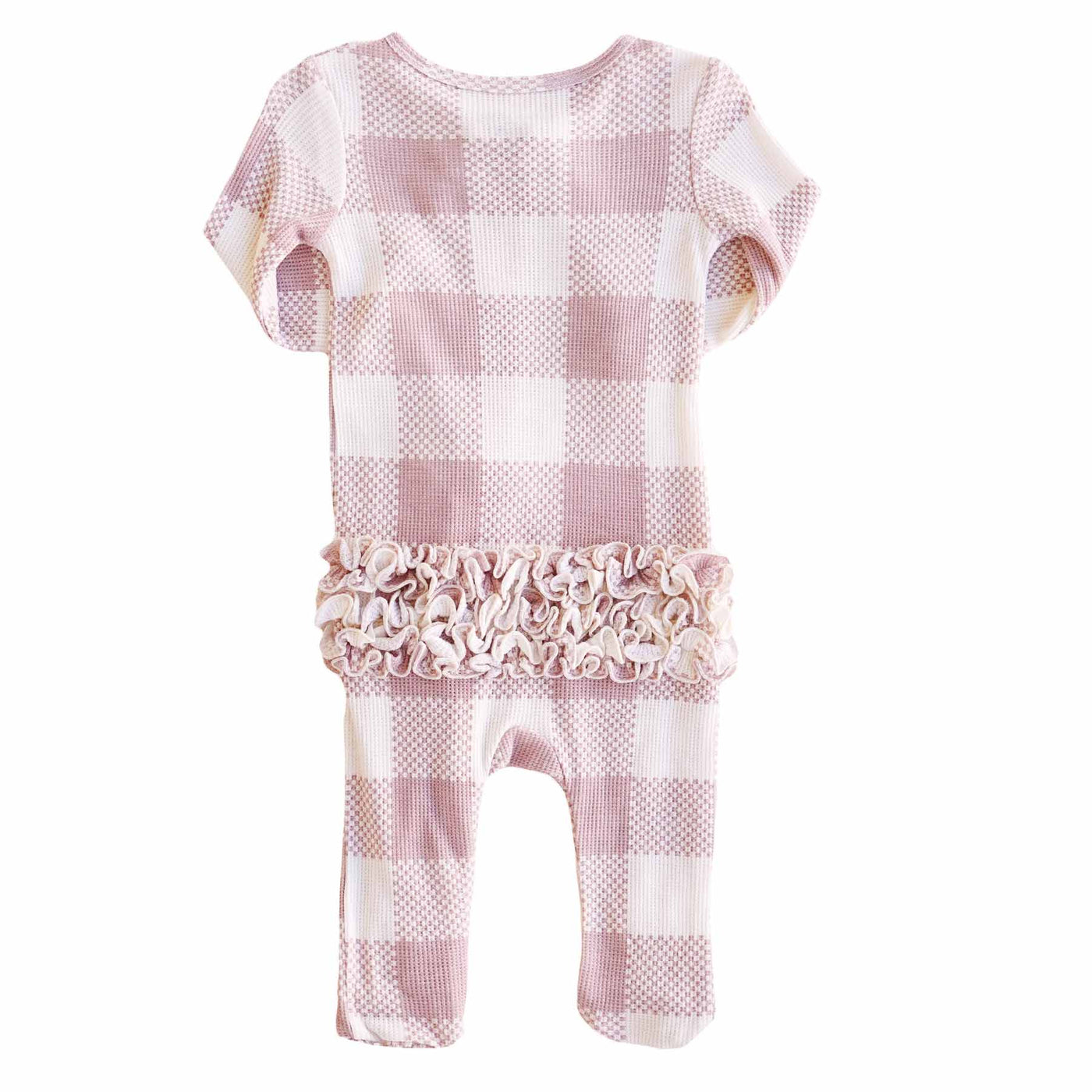 baby ruffle footie pink checkered print