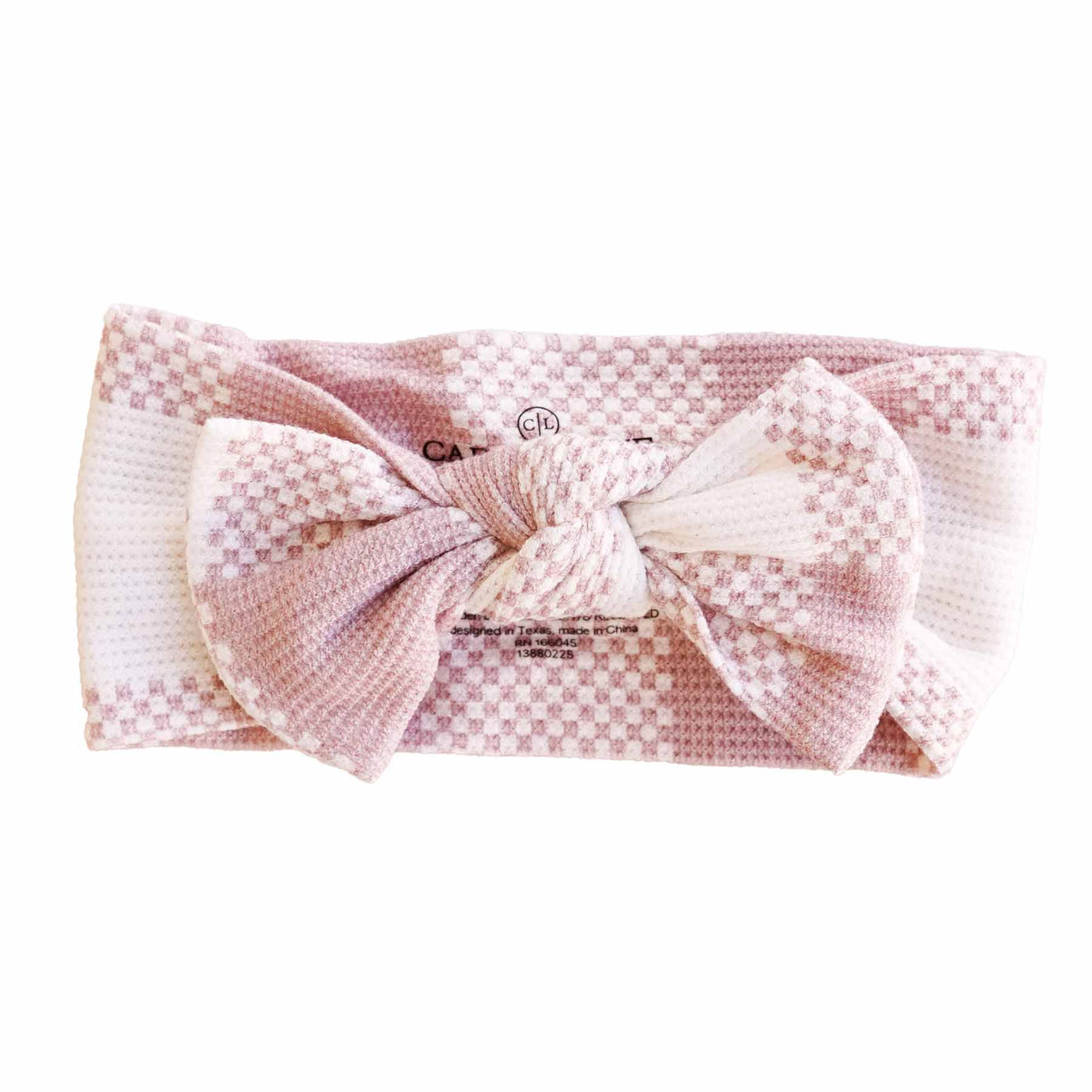 Big Check Waffle Bamboo Knit Large Bow Headwrap | Rosy