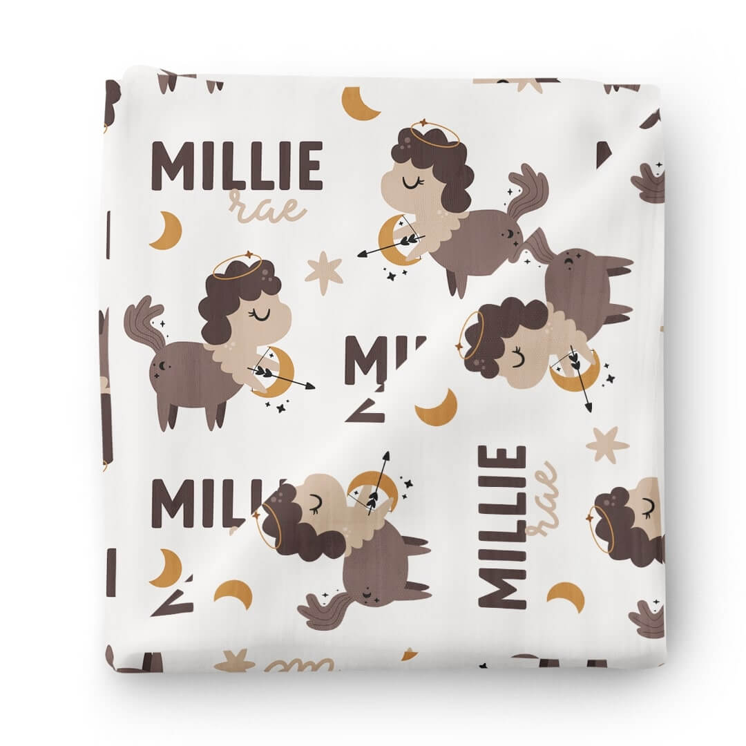 Zodiac Sign Sagittarius Personalized Baby Name Swaddle Blanket