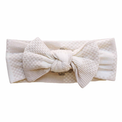 Big Check Waffle Bamboo Knit Large Bow Headwrap | Sand