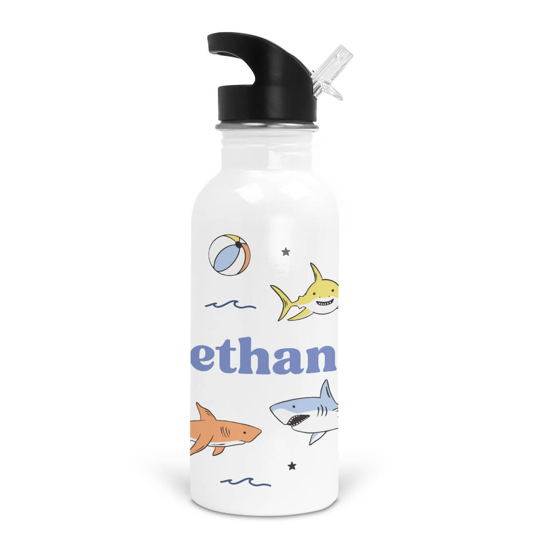 personalized water bottle for kids with sharks 