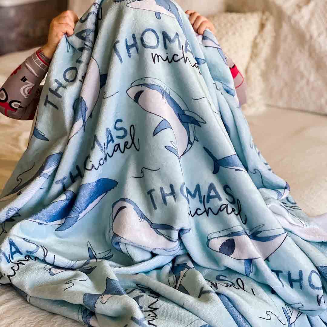 personalized shark toddler blanket 