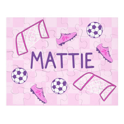 personalized kids puzzle soccer star pink