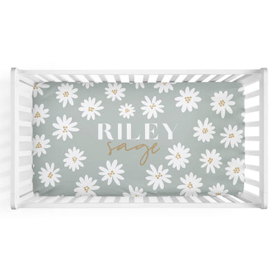 soft green daisy personalized crib sheet 