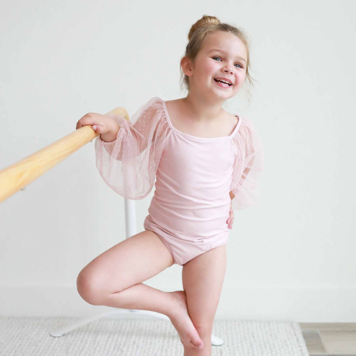 solid mauve leotard for girls with sheer sleeves blush pink 