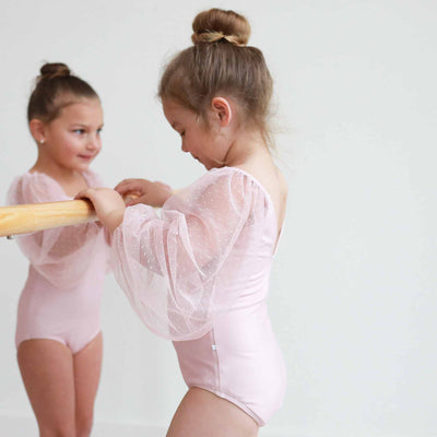pink dance leotard for girls with long sleeves 