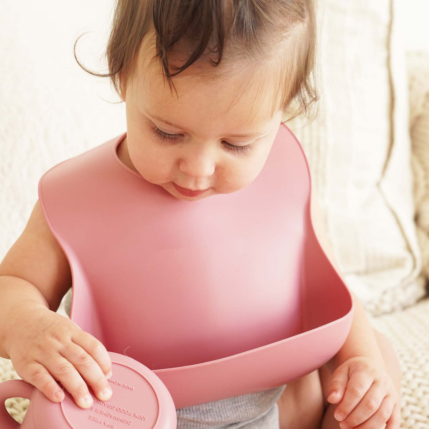 solid pink silicone baby bib 