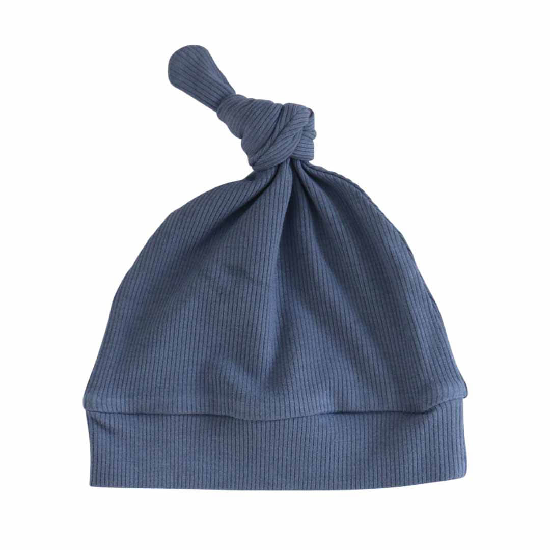 steel blue ribbed bamboo knotted hat 