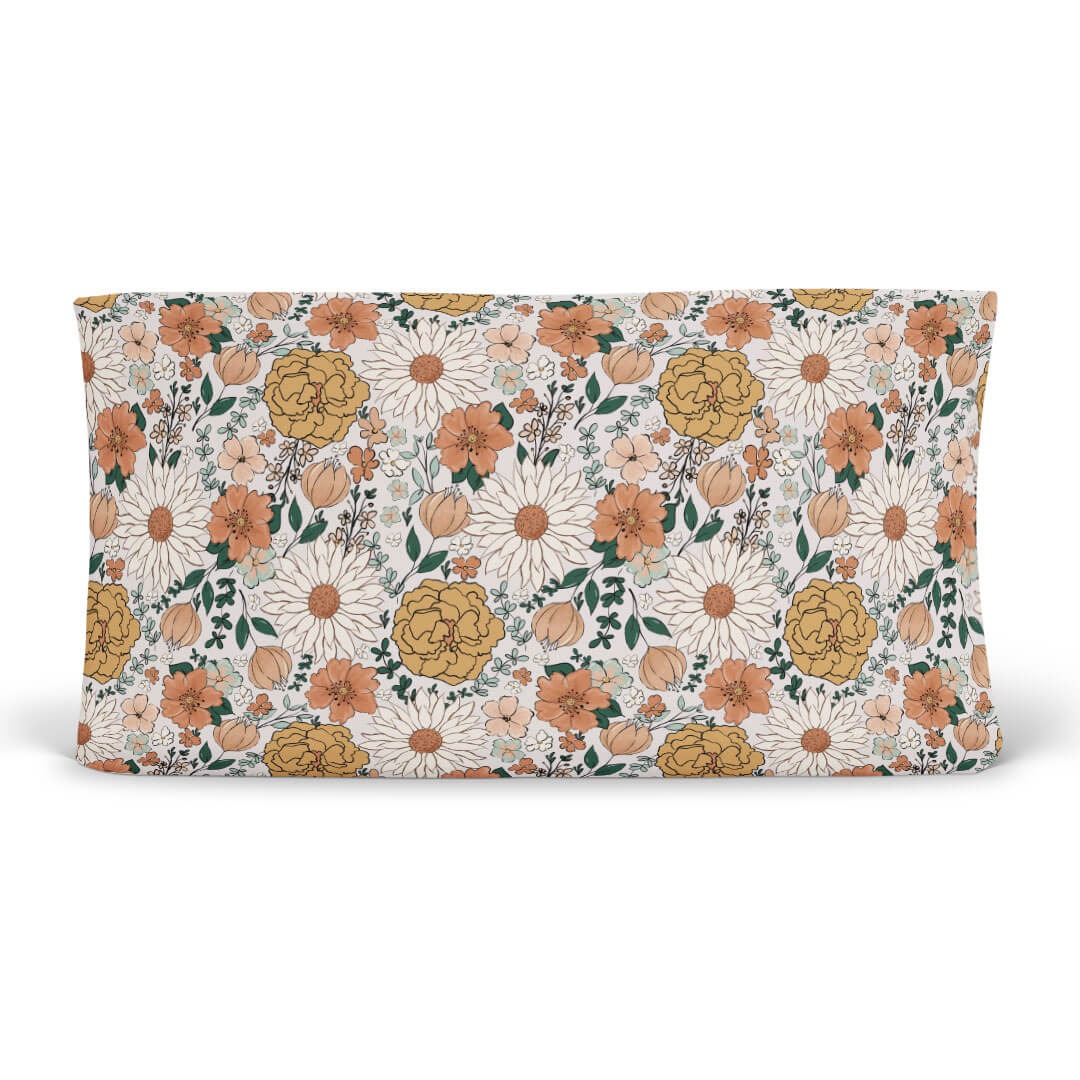 earthy toned floral changing pad cover 