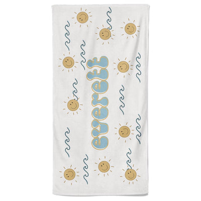 personalized kids beach towel with suns 