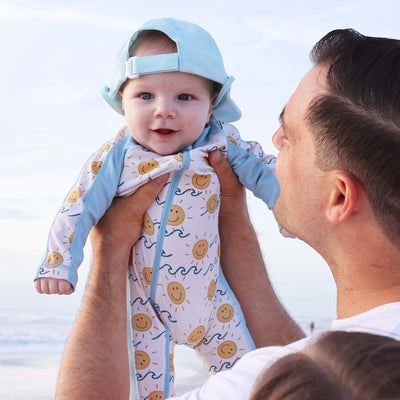 full length zip romper swimsuit for babies smiley face suns 